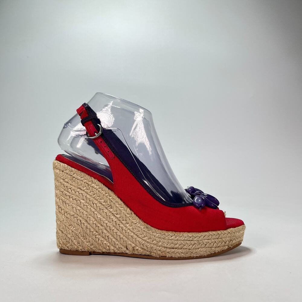 Boden Red Ube Embellishments Espadrille Wedge Sandals Women's Size US 6.5 EU 37